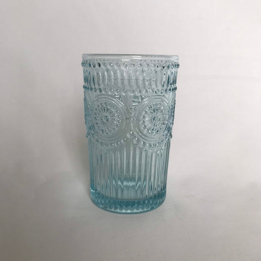 Tall Blue Patterned Glass Tumbler - Summer Glasses, Patterned Glasses,Summer Glassware,Gifts For Her,Colourful Glassware