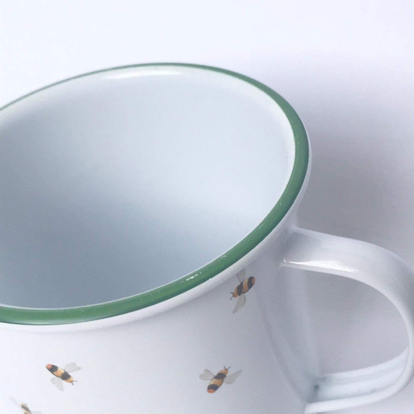 White Bumble Bee Design Tin Mug - White Mug, Bee Mug, Coffee Cup, Gifts For Her, Camping Mug, Garden Mug, Cute Mug, Bee Design Cup