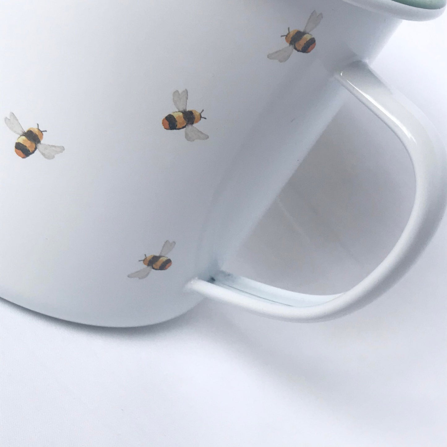 White Bumble Bee Design Tin Mug - White Mug, Bee Mug, Coffee Cup, Gifts For Her, Camping Mug, Garden Mug, Cute Mug, Bee Design Cup