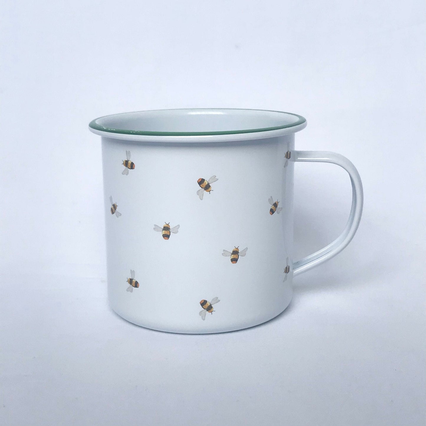 White Bumble Bee Design Tin Mug - White Mug, Bee Mug, Coffee Cup, Gifts For Her, Camping Mug, Garden Mug, Cute Mug, Bee Design Cup