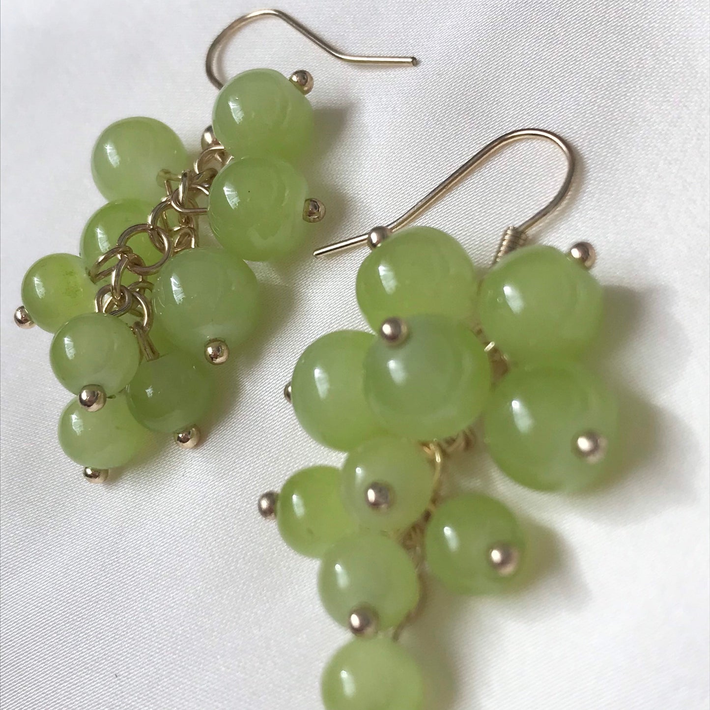 Green Bead Grape Drop Earrings -  Bead Earrings, Bead Jewellery, Hanging Jewellery, Green Accessories, Green Earrings, Green Jewellery
