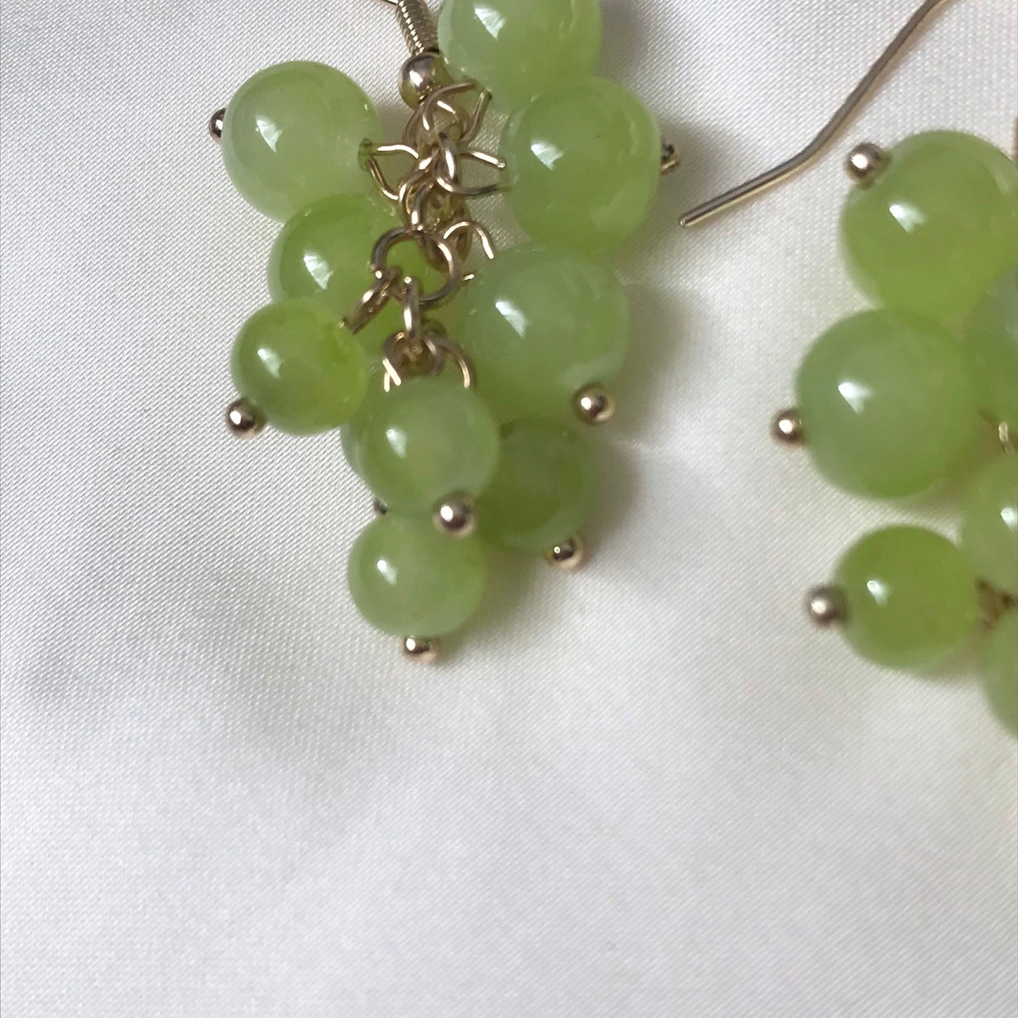 Green Bead Grape Drop Earrings -  Bead Earrings, Bead Jewellery, Hanging Jewellery, Green Accessories, Green Earrings, Green Jewellery