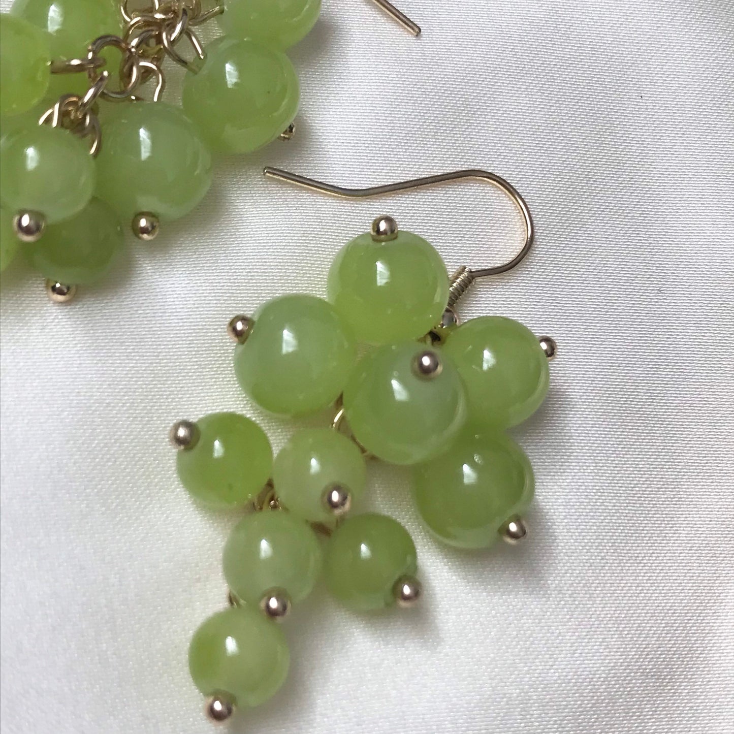 Green Bead Grape Drop Earrings -  Bead Earrings, Bead Jewellery, Hanging Jewellery, Green Accessories, Green Earrings, Green Jewellery