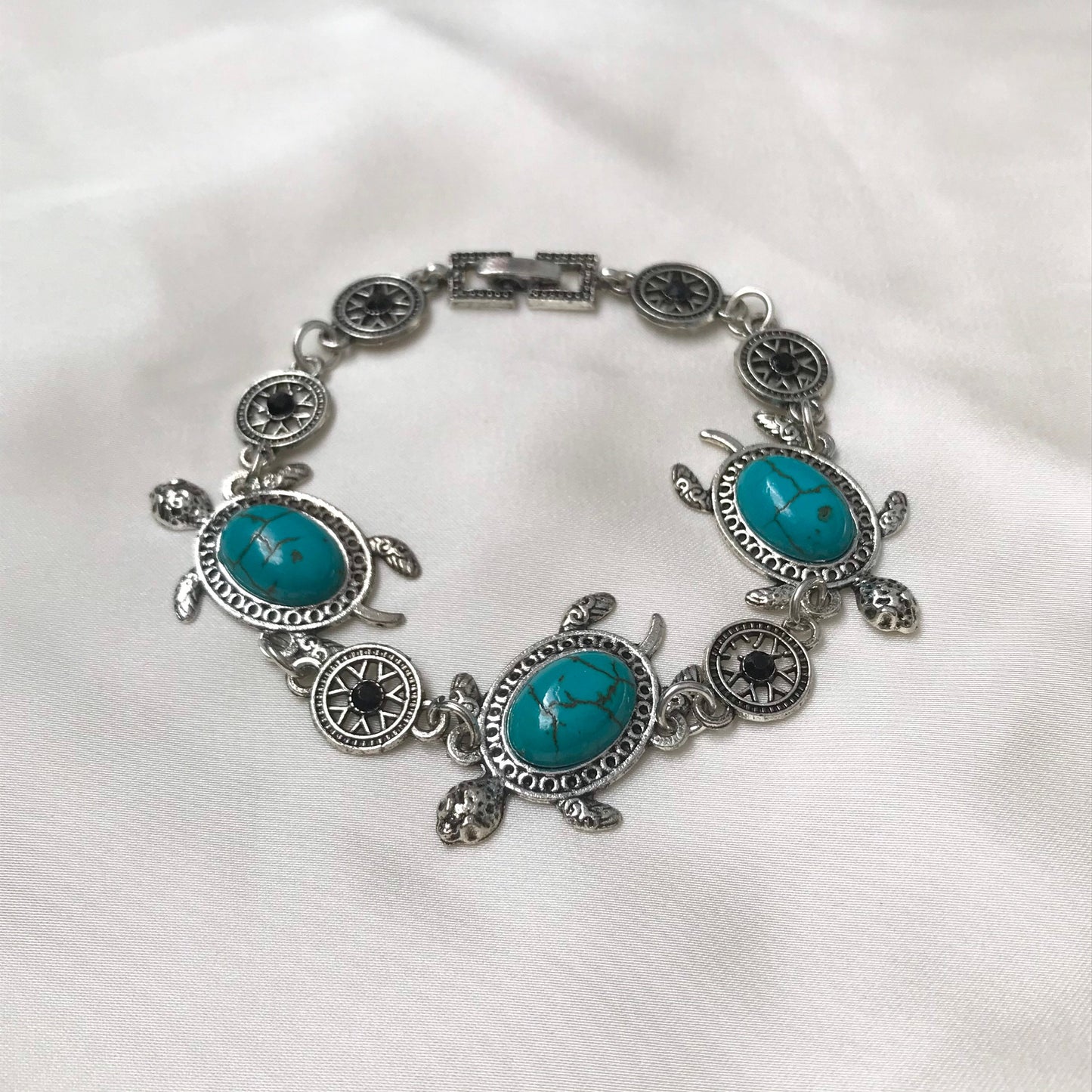 Silver & Blue Turtle Charm Bracelet