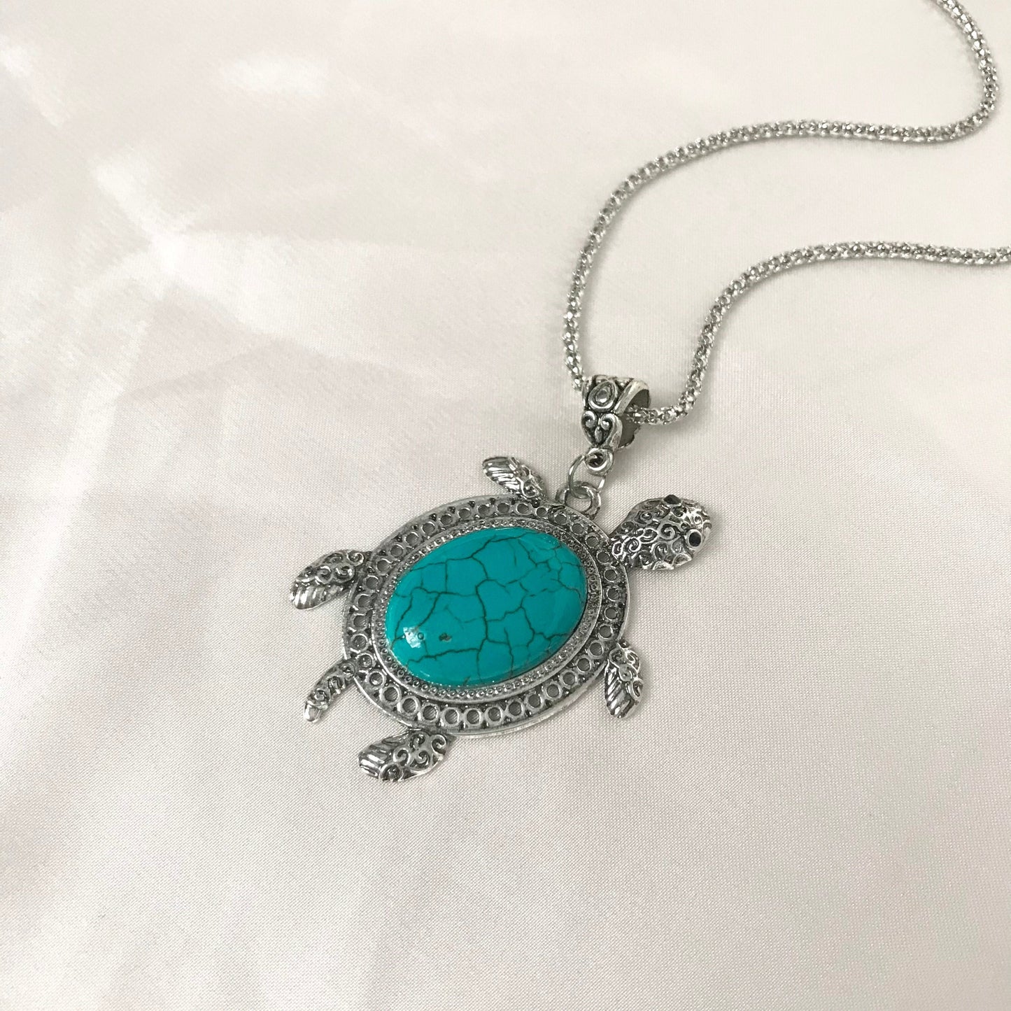 Silver & Blue Turtle Necklace