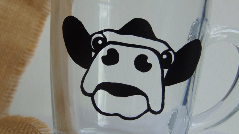 Cow Design Glass Mug - Cow Mug, Cow Gift, Cow Lover, Countryside Mug, Farm Mug, Countryside Lover Gift, Outdoors Lover Gift, Cute Mug Gift