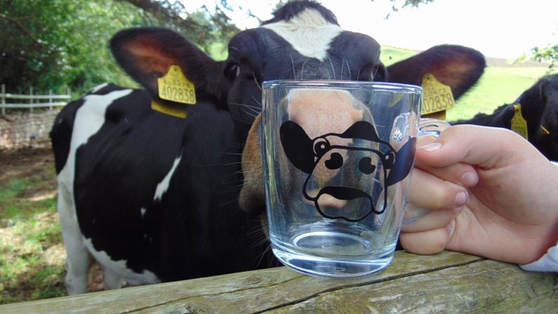 Cow Design Glass Mug - Cow Mug, Cow Gift, Cow Lover, Countryside Mug, Farm Mug, Countryside Lover Gift, Outdoors Lover Gift, Cute Mug Gift