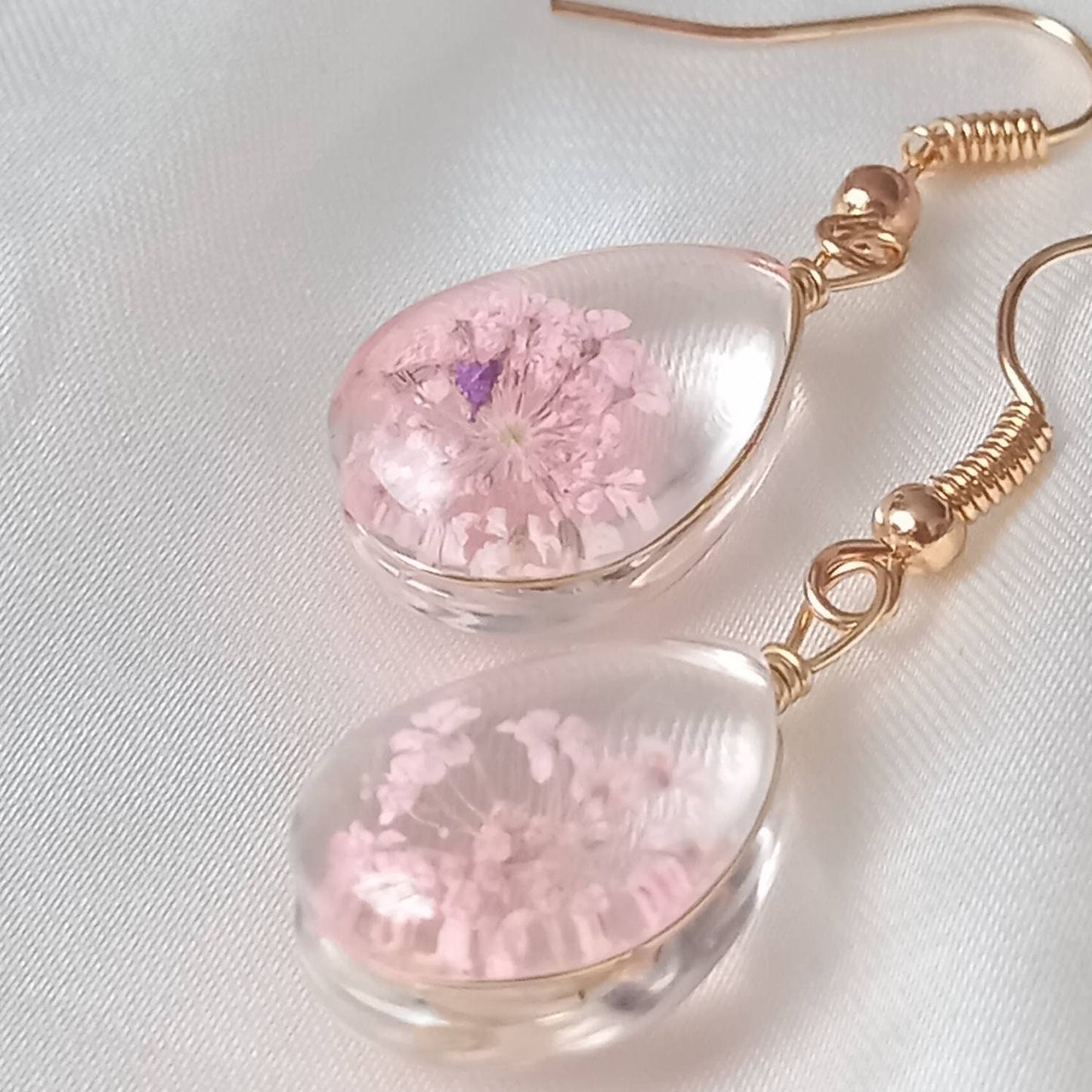 Pink Flower Tear Drop Earrings - Hanging Jewellery, Accessories, Flower Earrings, Flower Jewlellery, Pink Flower Earrings,Statement Earrings