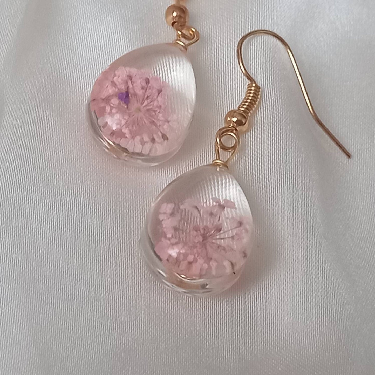 Pink Flower Tear Drop Earrings - Hanging Jewellery, Accessories, Flower Earrings, Flower Jewlellery, Pink Flower Earrings,Statement Earrings