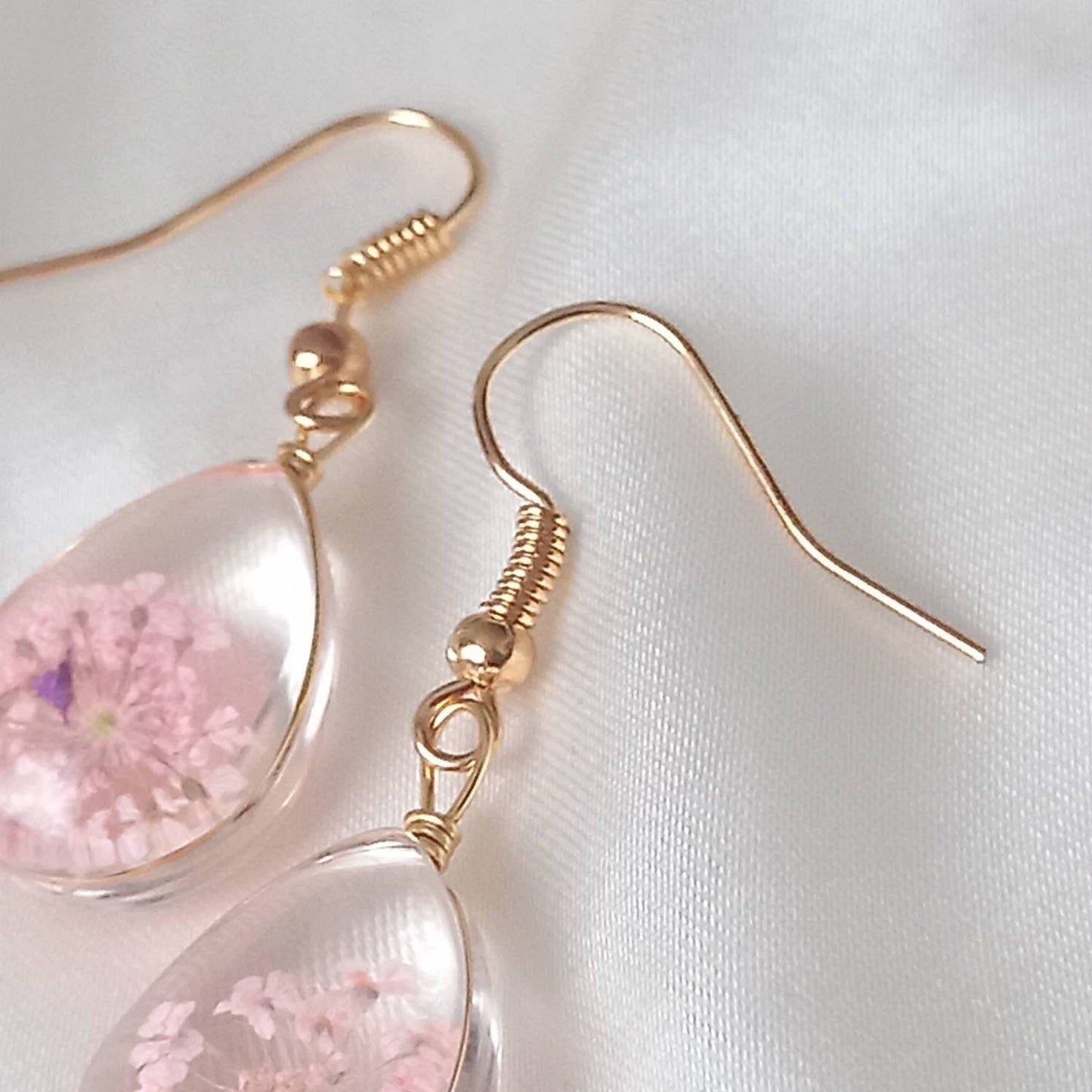 Pink Flower Tear Drop Earrings - Hanging Jewellery, Accessories, Flower Earrings, Flower Jewlellery, Pink Flower Earrings,Statement Earrings