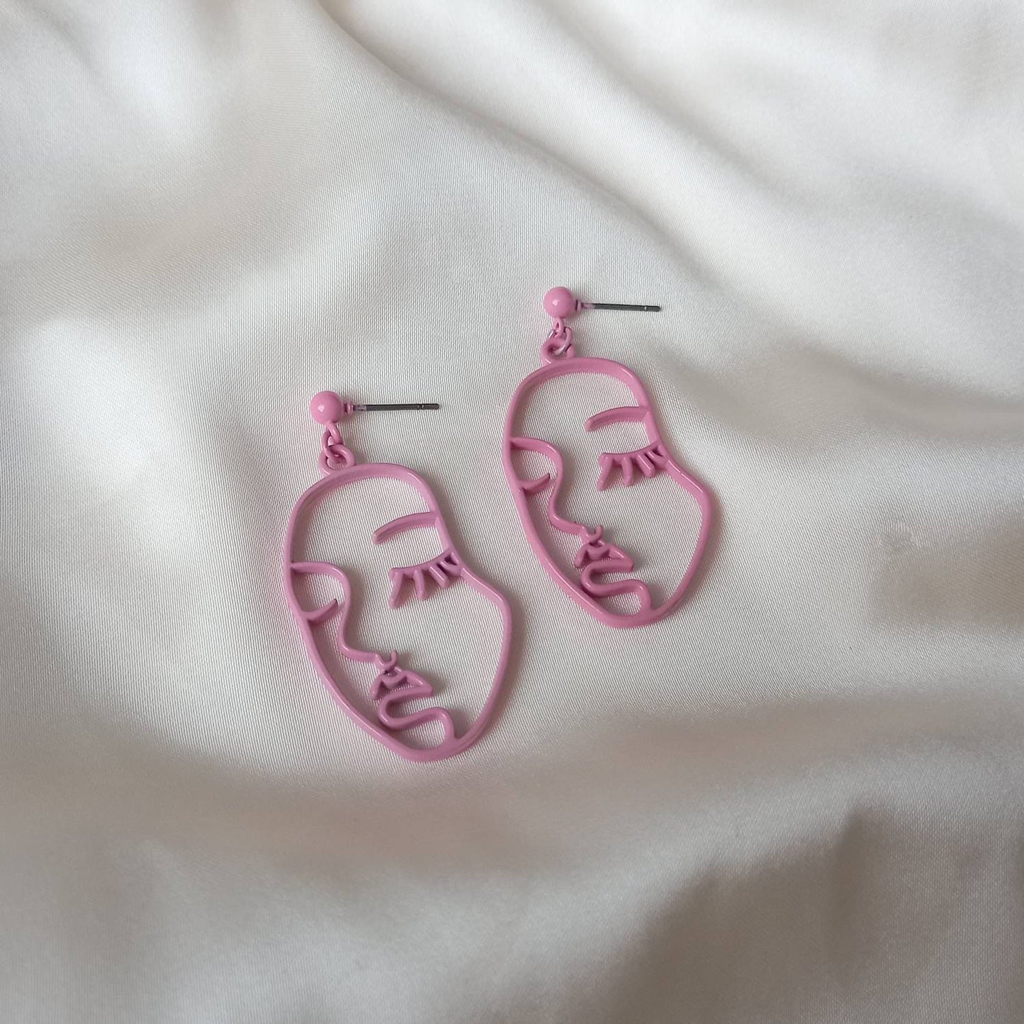 Pink Hollow Out Face Charm Drop Earrings - Feminist Earrings, Abstract Face Earrings, High Polished, Hanging Jewellery, Pink Accessories