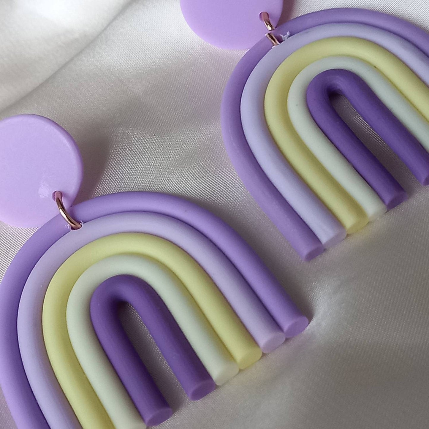 Purple Rainbow Charm Drop Earrings - Abstract Rainbow Earrings, Purple Earrings, Abstract Earrings, Hanging Jewellery,Statement Accessories