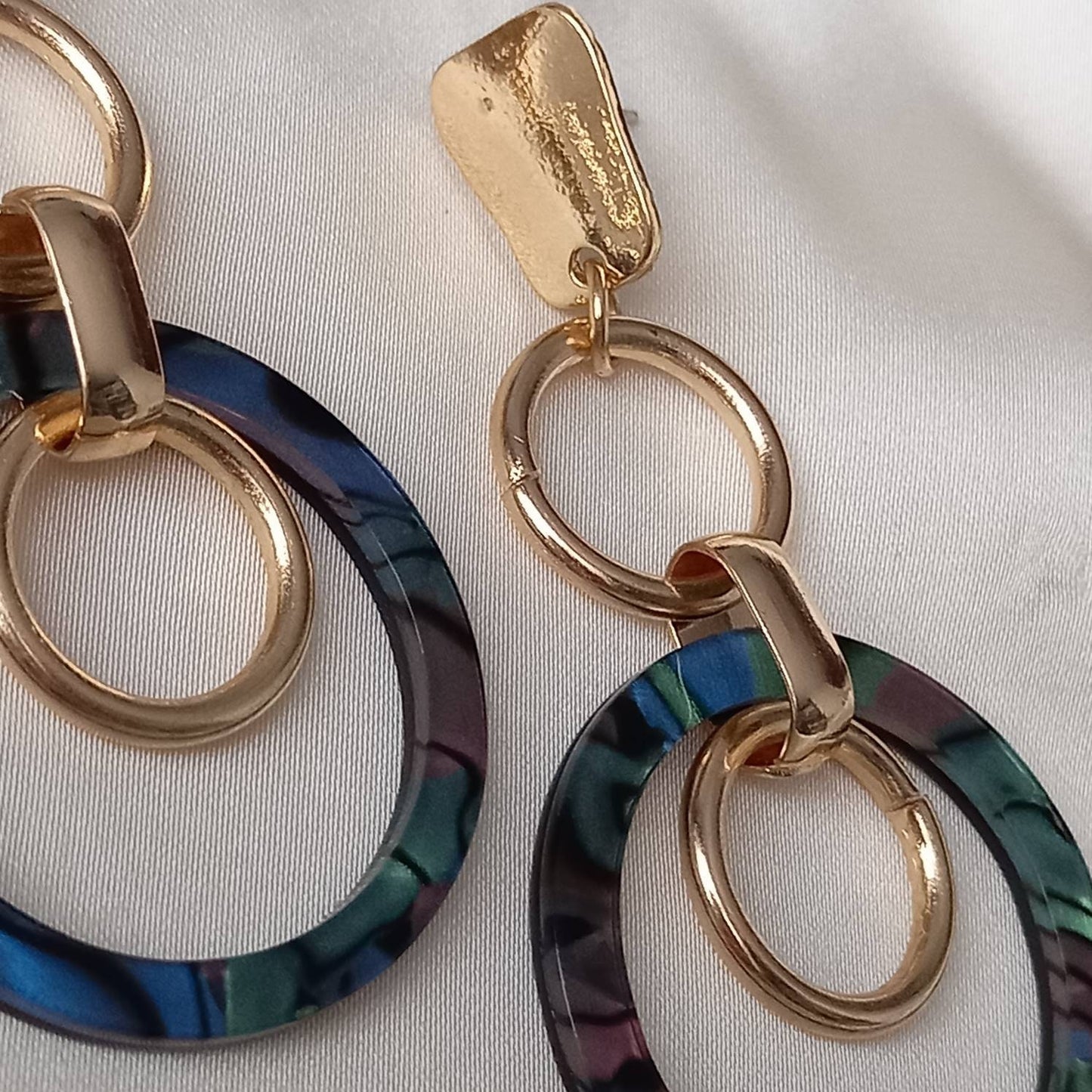 Gold Hoop Drop Earrings -  Abstract Earrings, Unique Earrings, Hanging Jewellery, Gold Accessories, Gold Jewellery ,Gold Earrings, Blue