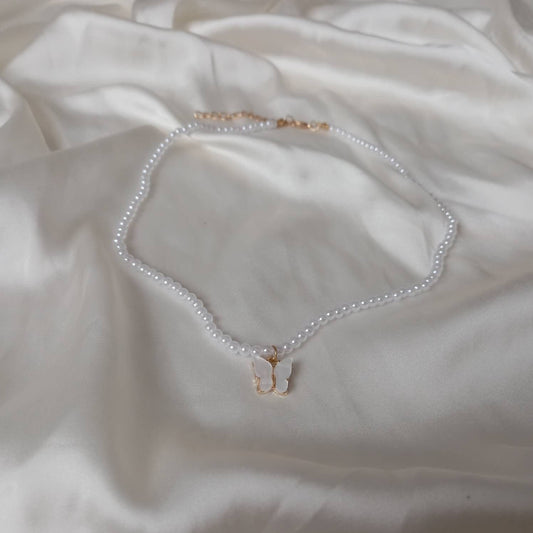 Butterfly Faux Pearl Necklace - Pearl Jewellery, Accessories, Classic Necklace,Bead Necklace,Classy Necklace,Cute Necklace,Fashion Jewellery