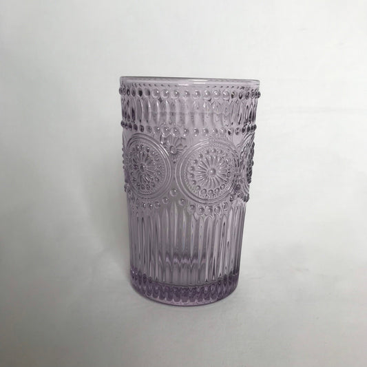 Tall Purple Patterned Glass Tumbler - Summer Glasses, Patterned Glasses,Summer Glassware,Gifts For Her,Colourful Glassware