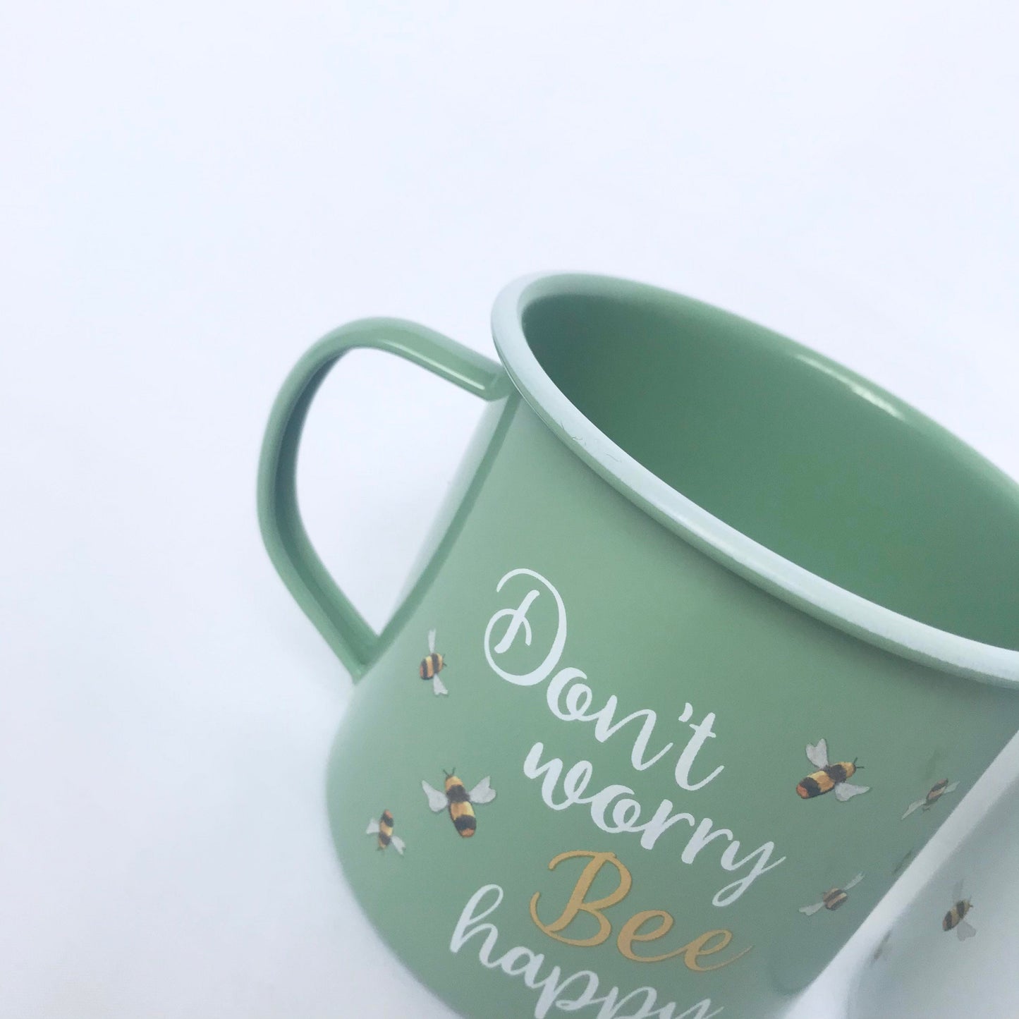 Set of 2 Bumble Bee Design Tin Mug - White Mug, Bee Mug, Coffee Cup, Gifts For Her, Camping Mug, Garden Mug, Cute Mug, Bee Design Cup