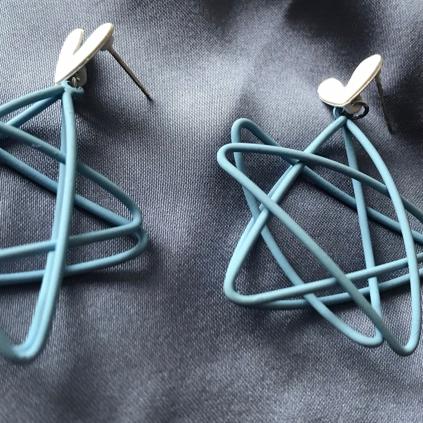 Blue & White Star Charm Drop Earrings - Hanging Jewellery, Accessories, Star Jewellery, Blue Earrings, 3D White Heart Statement Earrings