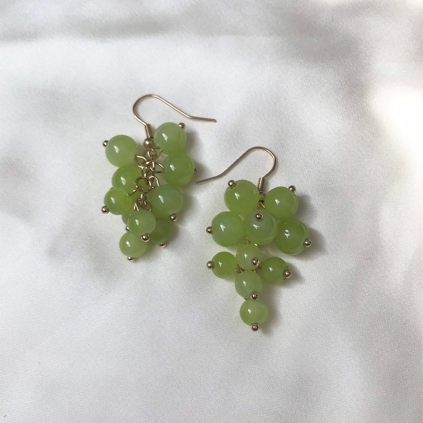 Green Bead Grape Drop Earrings -  Bead Earrings, Bead Jewellery, Hanging Jewellery, Green Accessories, Green Earrings, Green Jewellery