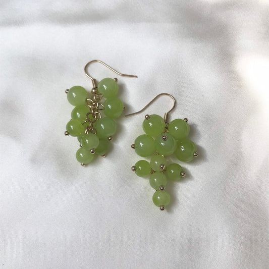 Green Bead Grape Drop Earrings -  Bead Earrings, Bead Jewellery, Hanging Jewellery, Green Accessories, Green Earrings, Green Jewellery
