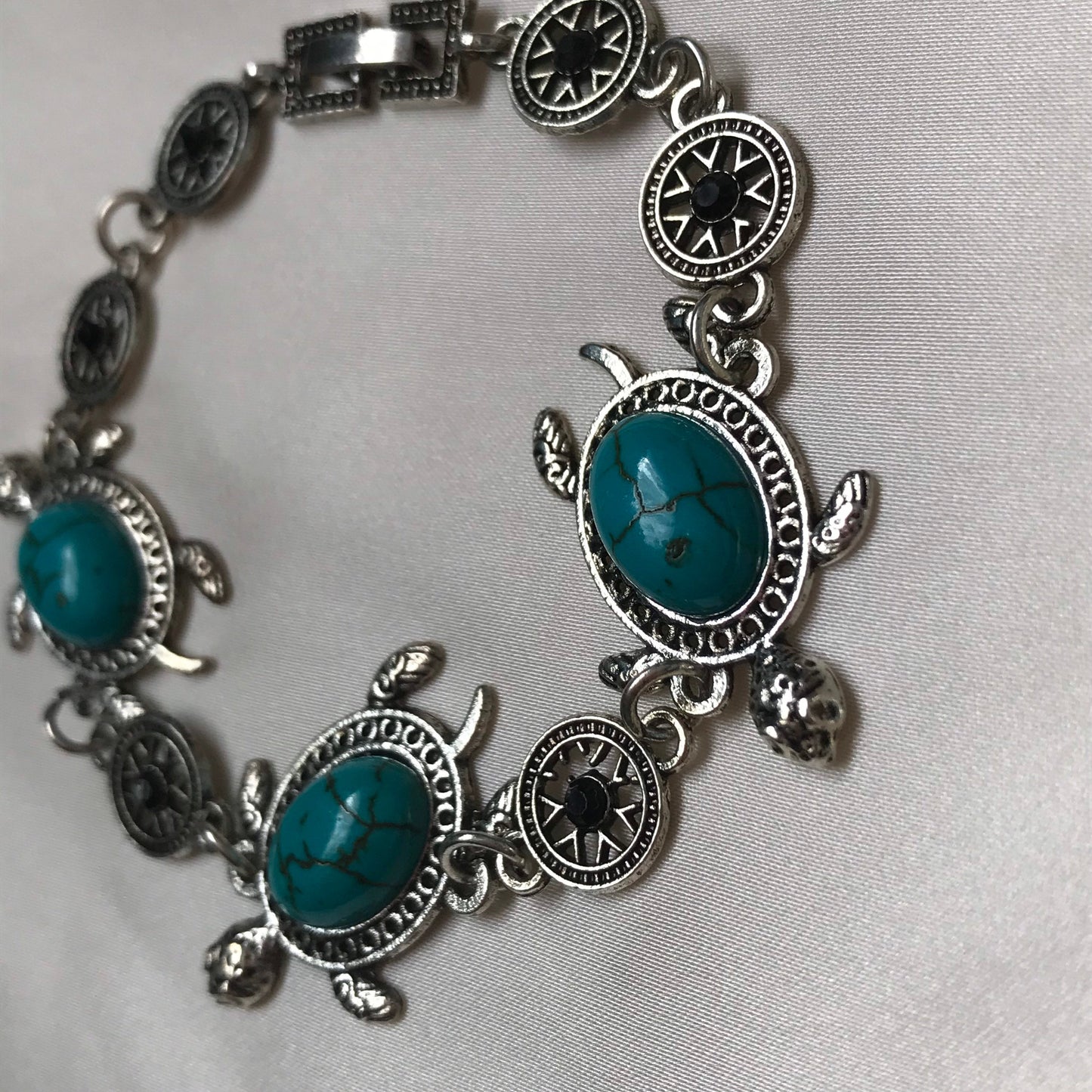 Silver & Blue Turtle Charm Bracelet