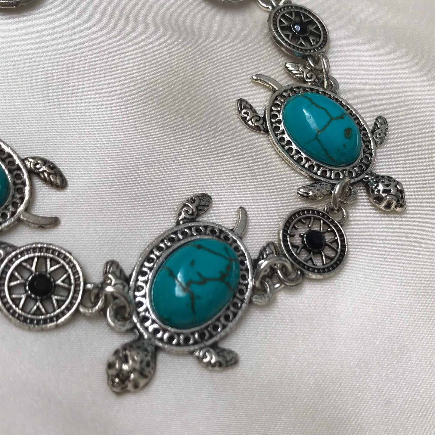 Silver & Blue Turtle Charm Bracelet