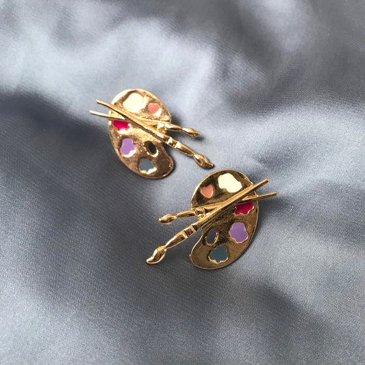 Artist Stud Earrings -Cute Earrings, Gold Earrings, Gold Jewellery, Gold, Arty Earrings, Accessories, Art Lover Gift, Artist Earrings