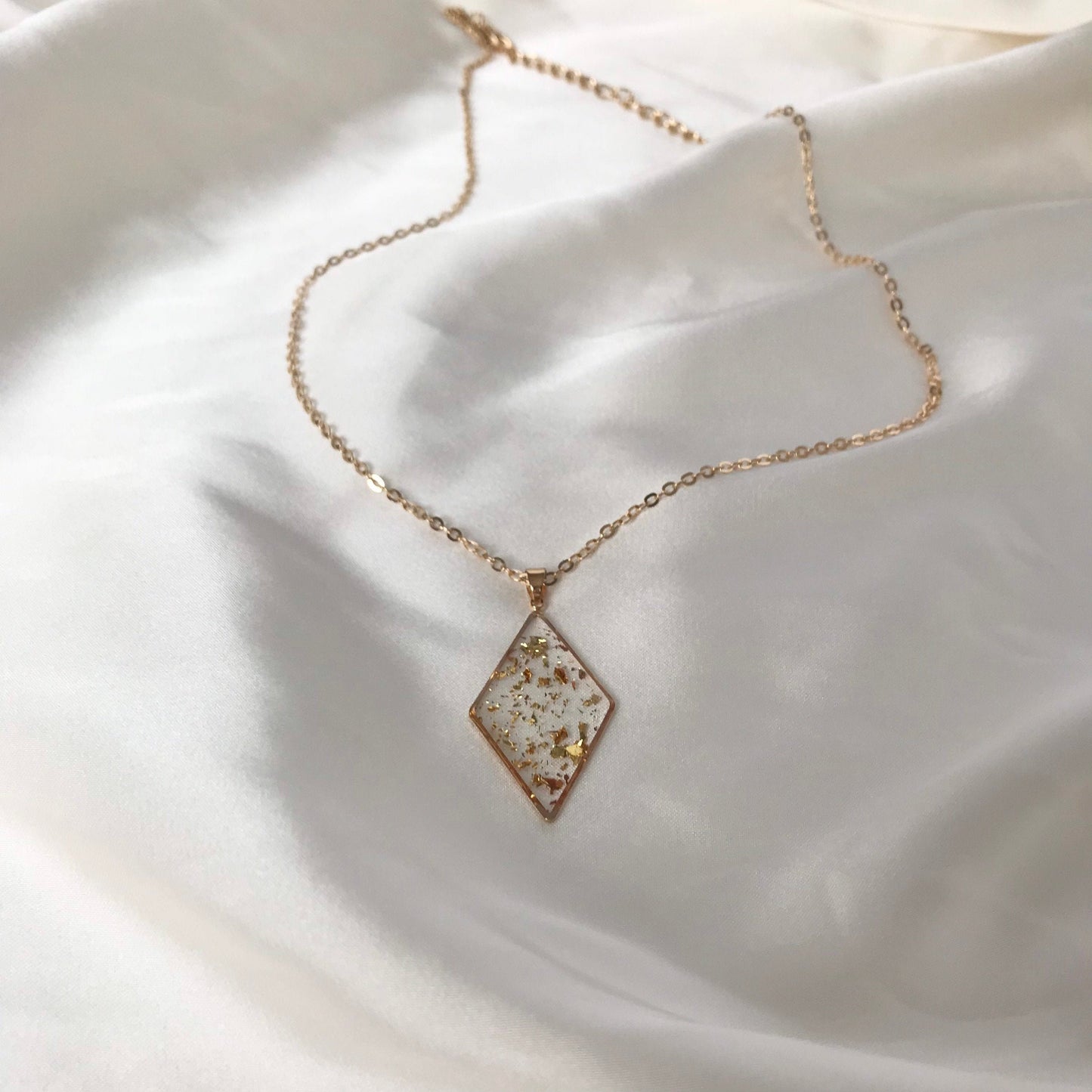 Gold Resin Diamond Drop Necklace -  Hanging Jewellery,Accessories,Gold Jewellery,Gold Necklace, Resin Necklace, Gold Resin Jewellery