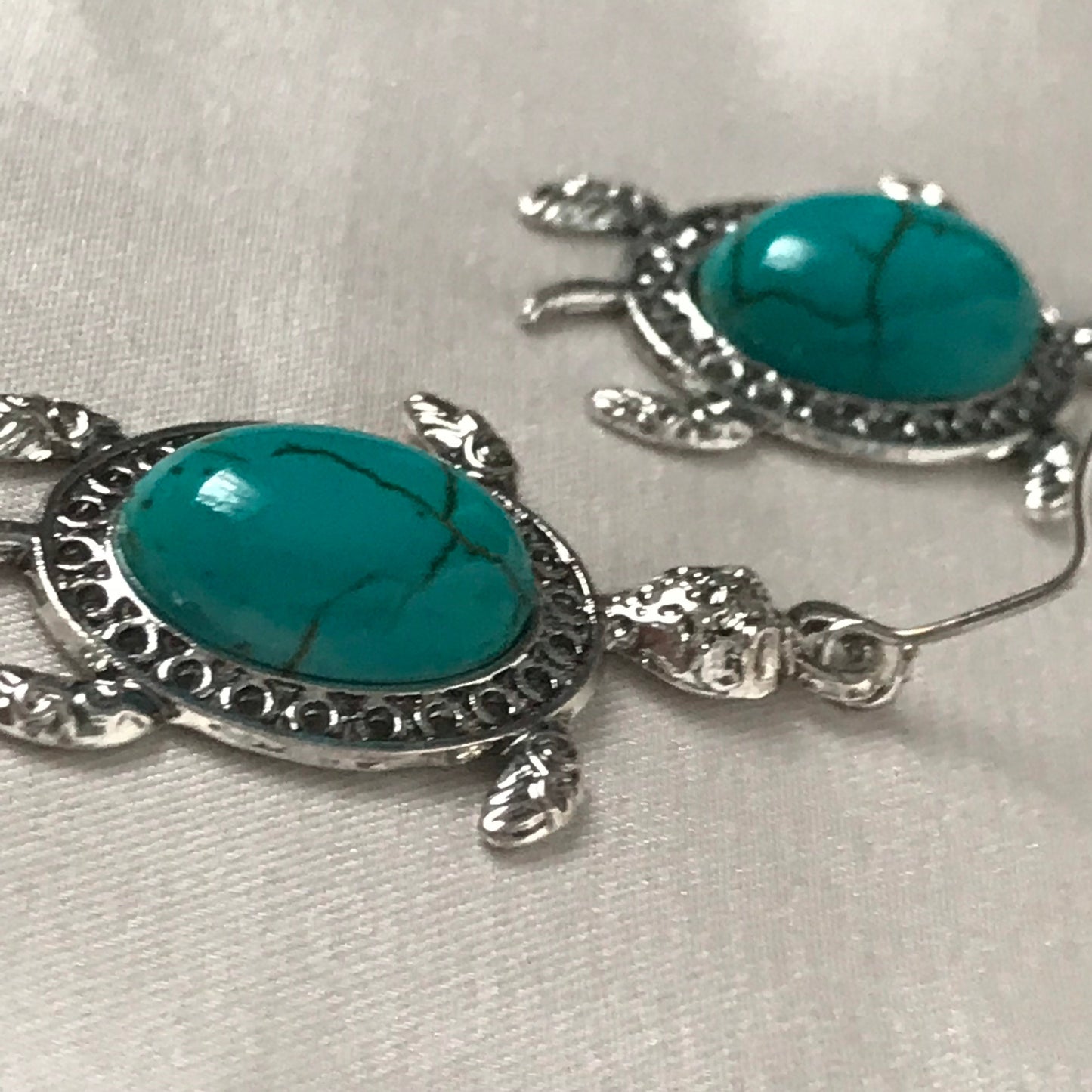 Silver & Blue Stone Turtle Earrings