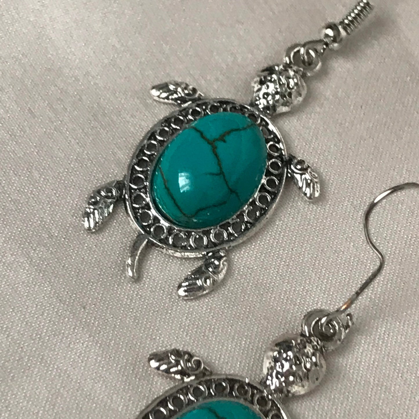 Silver & Blue Stone Turtle Earrings