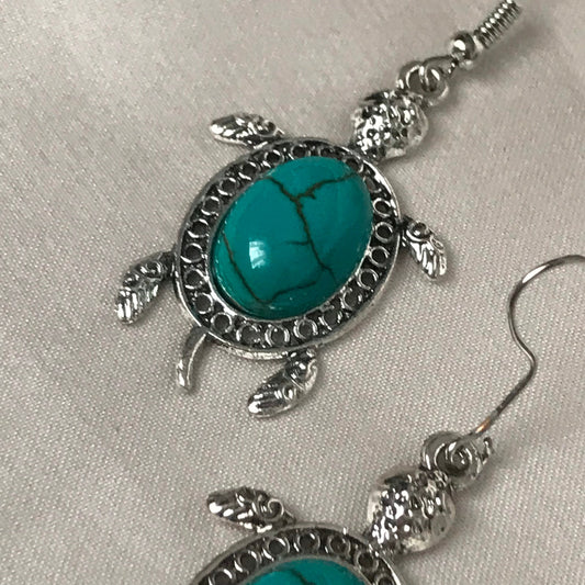 Silver & Blue Stone Turtle Earrings