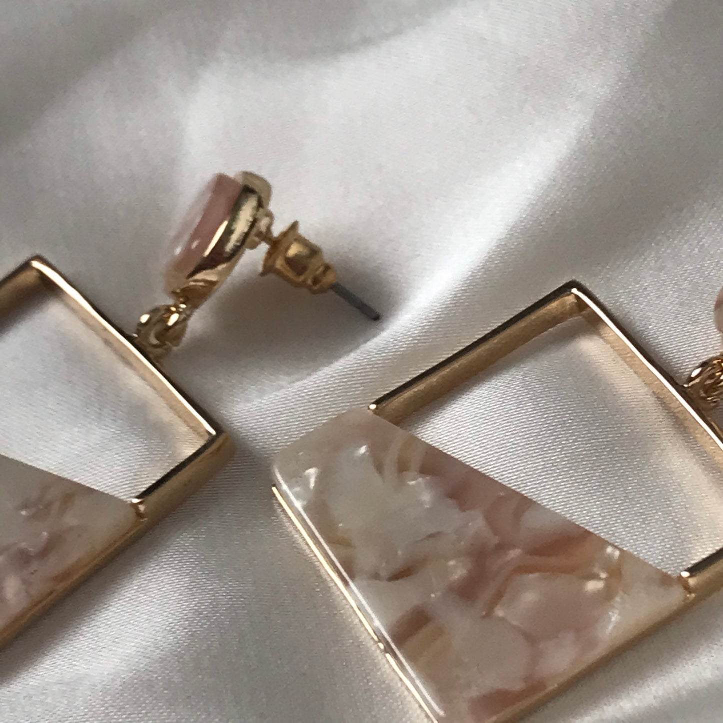 Pink Resin Abstract Square Drop Earrings -  Abstract Earrings, Unique Earrings, High Polished,Hanging Jewellery,Gold Jewellery,Gold Earrings