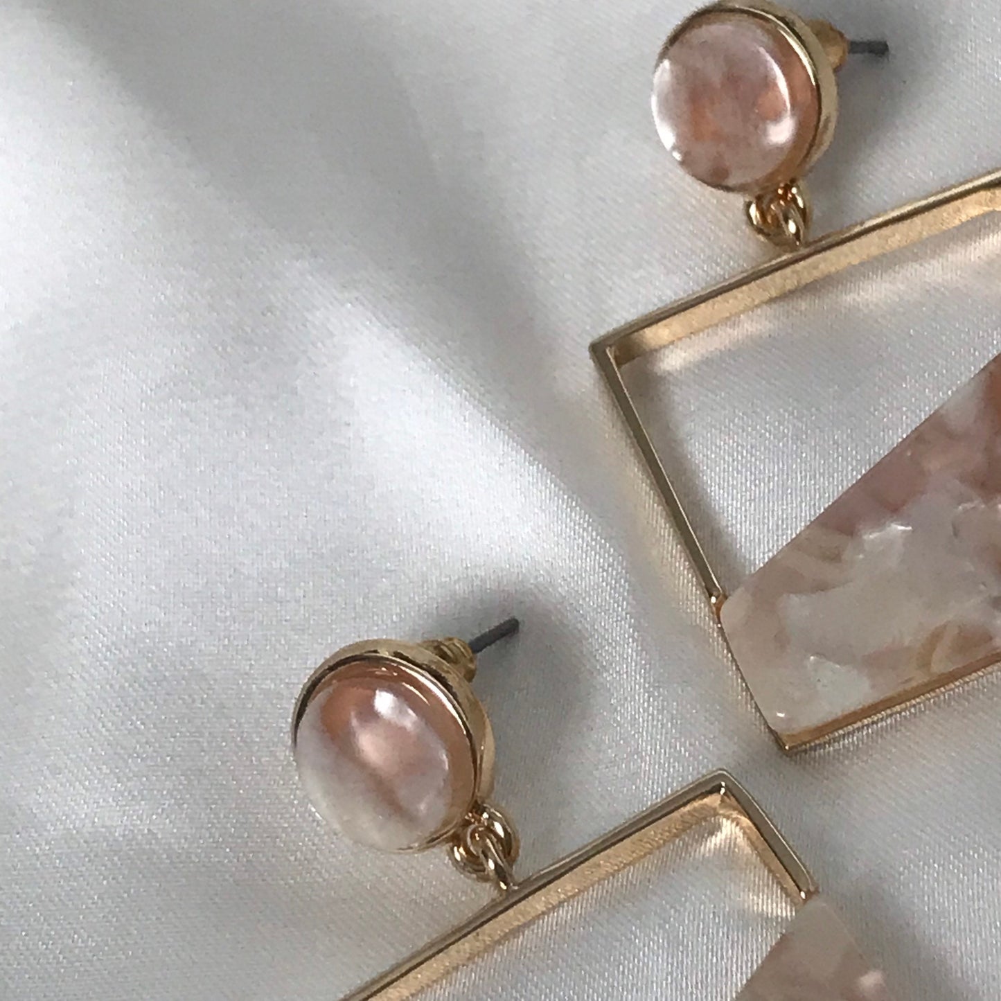 Pink Resin Abstract Square Drop Earrings -  Abstract Earrings, Unique Earrings, High Polished,Hanging Jewellery,Gold Jewellery,Gold Earrings