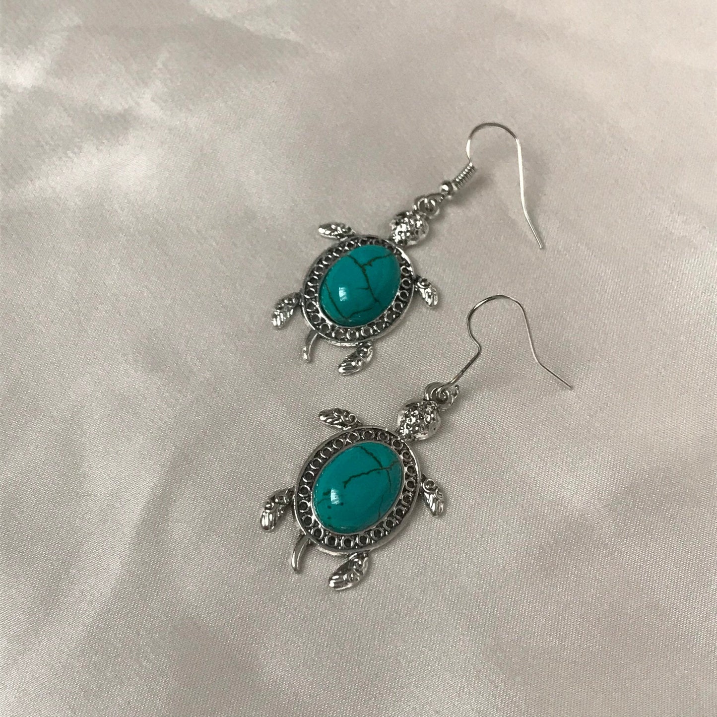 Silver & Blue Stone Turtle Earrings