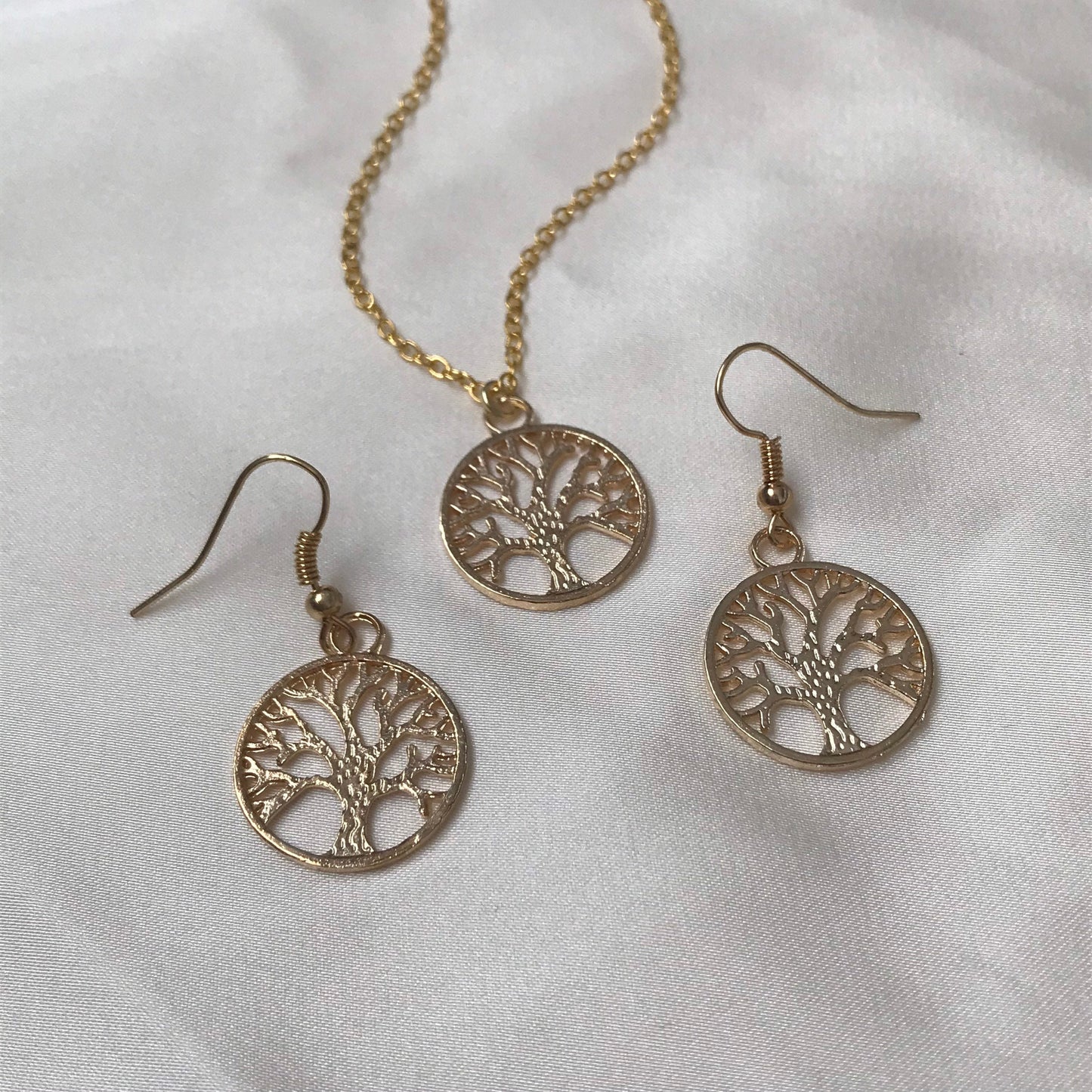 Gold Tree Earrings & Necklace Set - Natural Earrings, Natural Jewelry, Tree Jewellery, Gold Jewellery Set, Gifts For Her, Jewellery Gift
