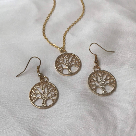 Gold Tree Earrings & Necklace Set - Natural Earrings, Natural Jewelry, Tree Jewellery, Gold Jewellery Set, Gifts For Her, Jewellery Gift