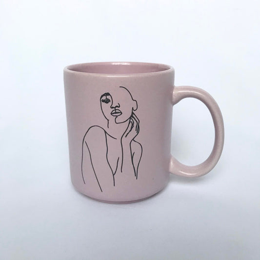 Abstract Face Pink & Black Mug - Coffee Cup, Gifts For Her, Herbal Tea Cup, Baby Pink Mug, Girly Mug,Cute Mug,Baby Pink Cup
