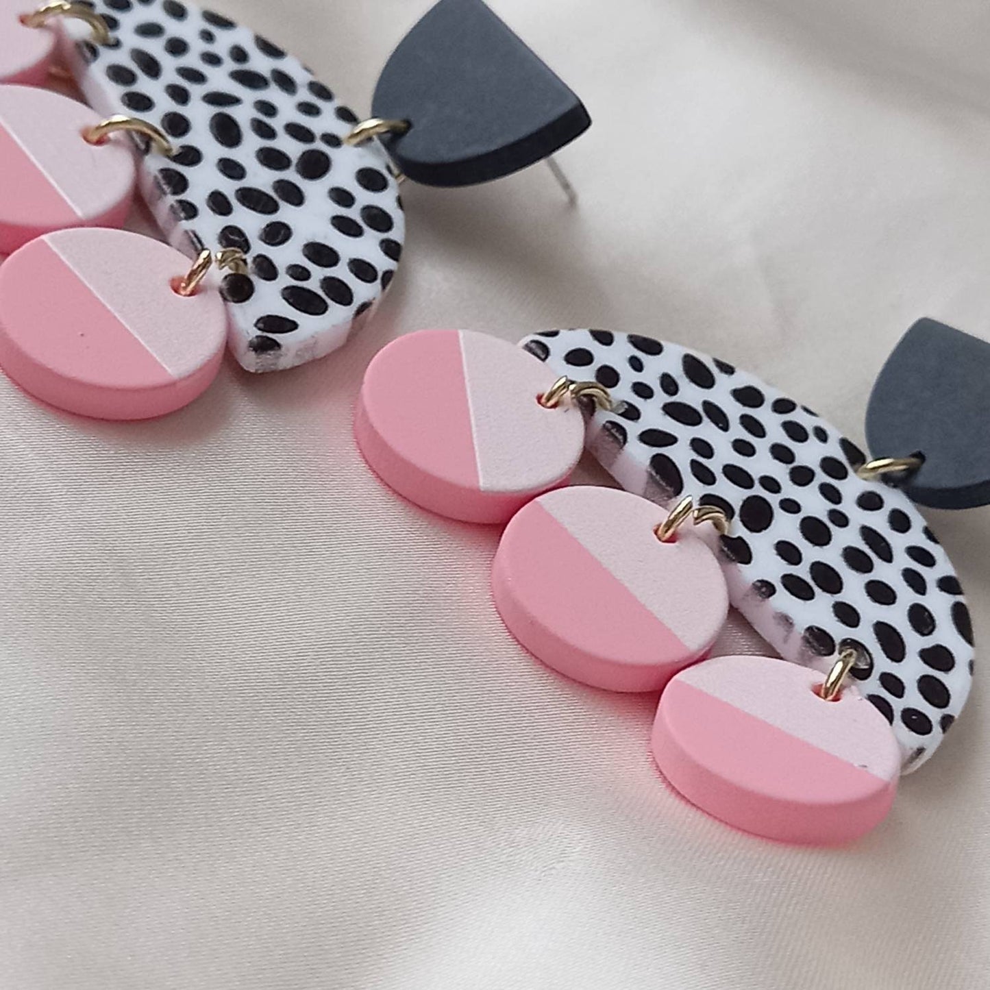 Abstract Pink & Black Drop Earrings -  Abstract Earrings, Unique Earrings, Chunky Earrings, Hanging Jewellery,Chunky Jewellery,Pink Earrings