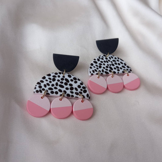 Abstract Pink & Black Drop Earrings -  Abstract Earrings, Unique Earrings, Chunky Earrings, Hanging Jewellery,Chunky Jewellery,Pink Earrings