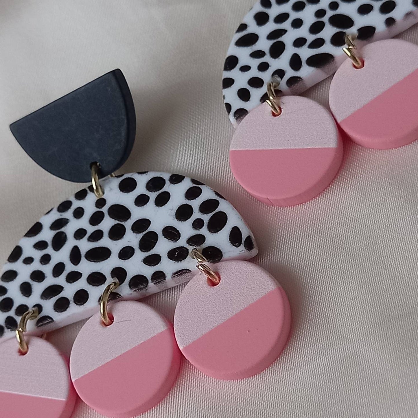 Abstract Pink & Black Drop Earrings -  Abstract Earrings, Unique Earrings, Chunky Earrings, Hanging Jewellery,Chunky Jewellery,Pink Earrings