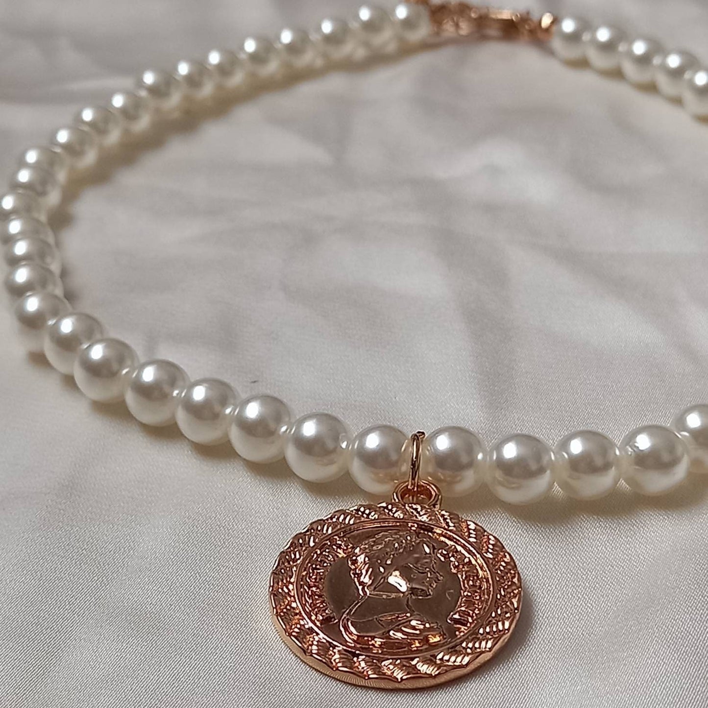 Faux Pearl Coin Necklace - Pearl Jewellery, Accessories, Classic Necklace, Bead Necklace, Classy Necklace, Cute Necklace, Fashion Jewellery