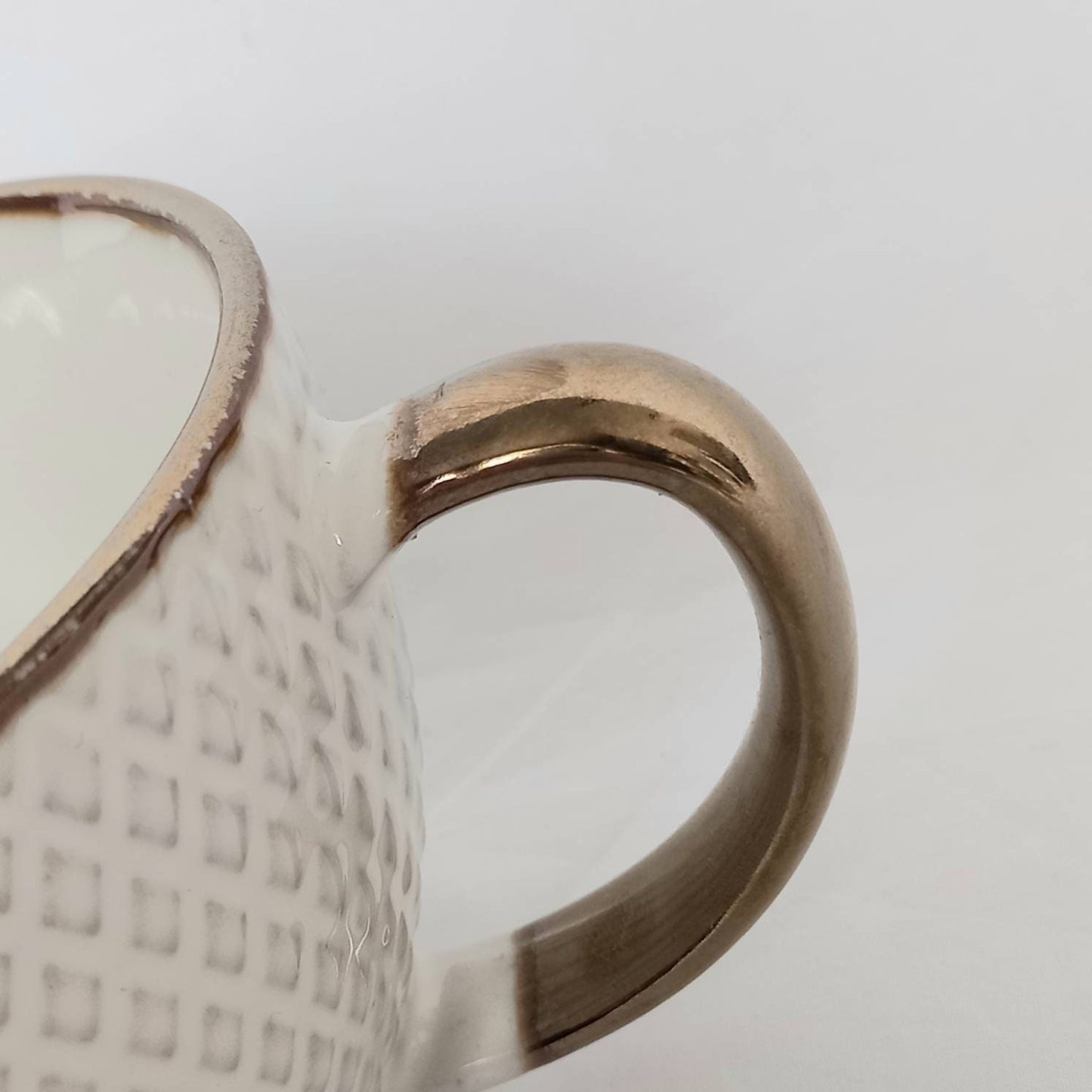 Large Bronze & White Patterned Tea Cup - Coffee Cup, Gifts For Her, Herbal Tea Cup, Diamond Mug, Cute Tea Cup, Bronze Tea cup, White Mug