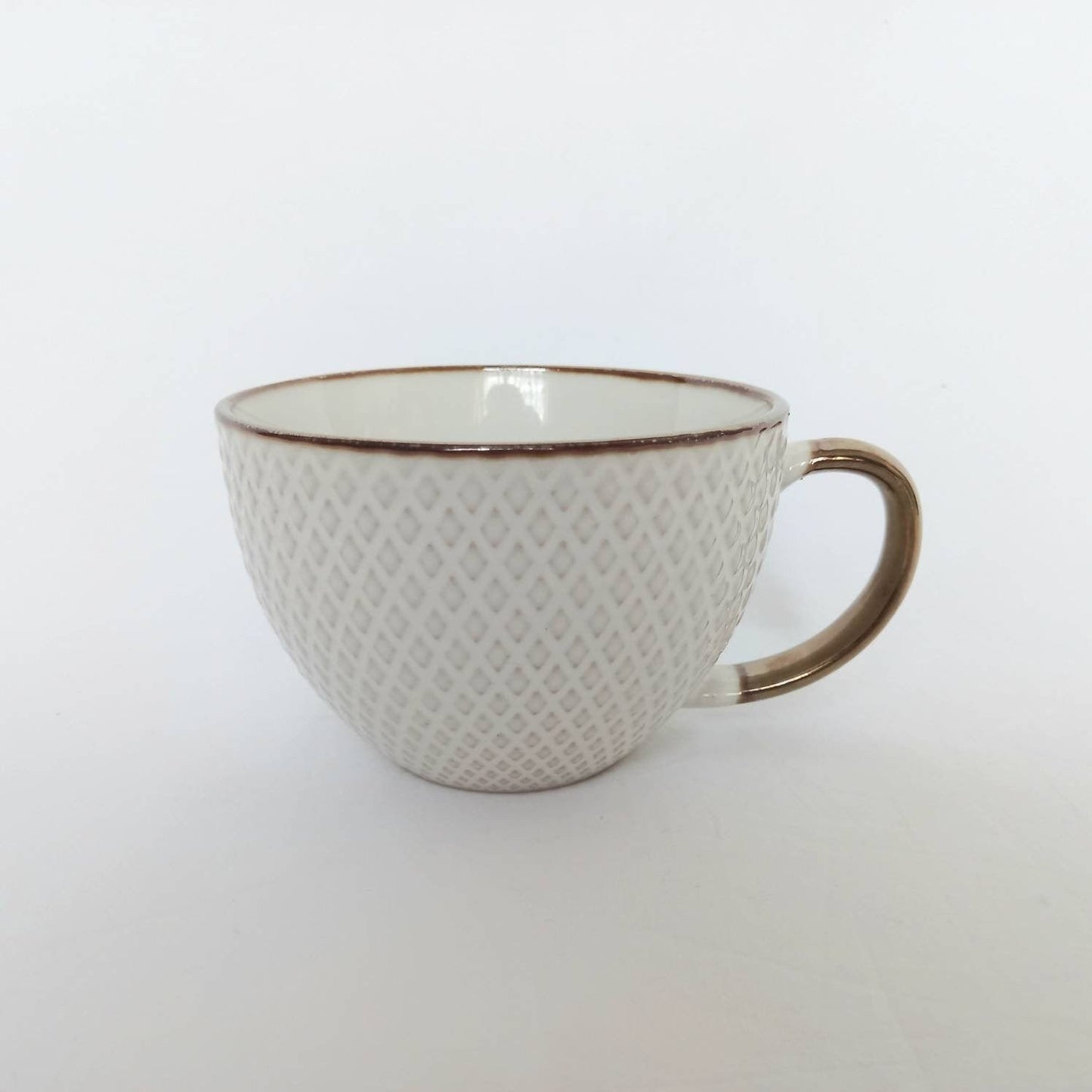 Large Bronze & White Patterned Tea Cup - Coffee Cup, Gifts For Her, Herbal Tea Cup, Diamond Mug, Cute Tea Cup, Bronze Tea cup, White Mug