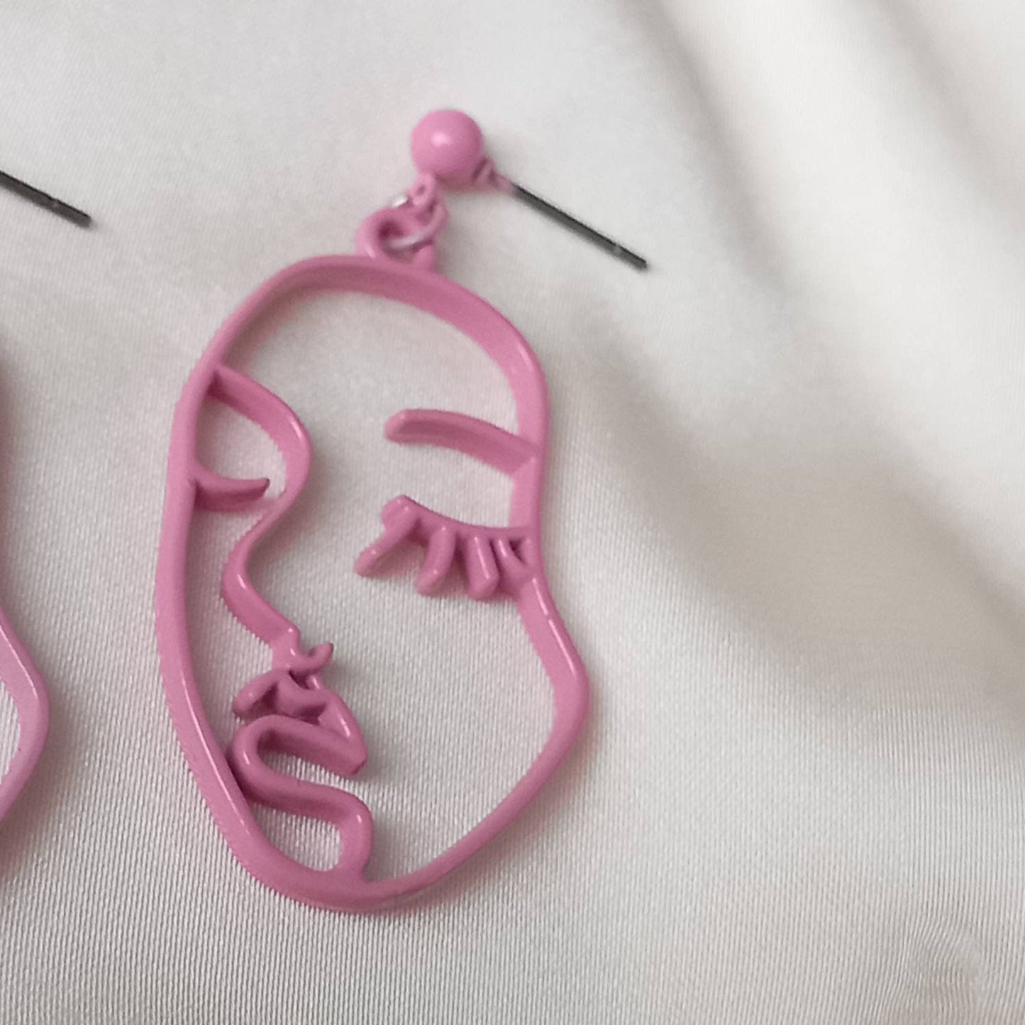 Pink Hollow Out Face Charm Drop Earrings - Feminist Earrings, Abstract Face Earrings, High Polished, Hanging Jewellery, Pink Accessories