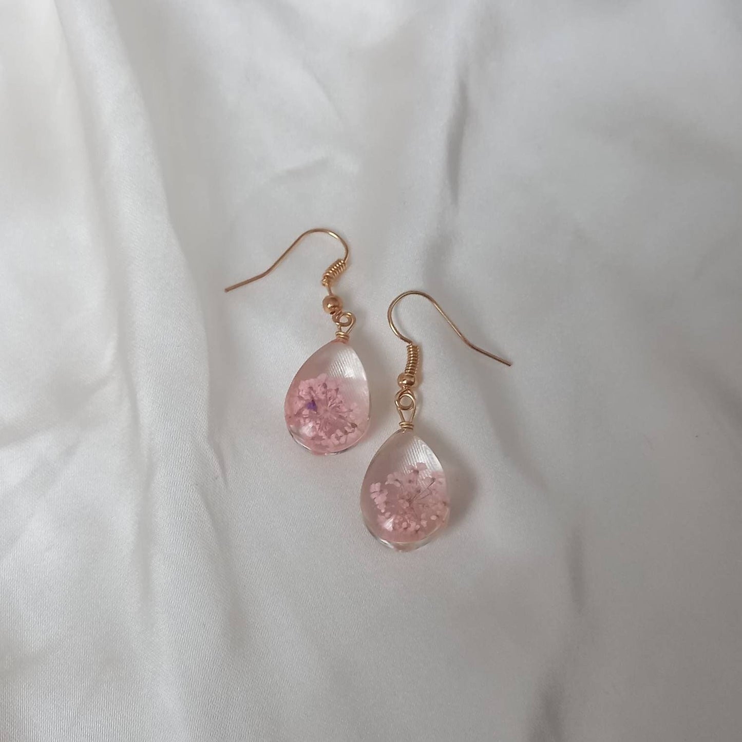 Pink Flower Tear Drop Earrings - Hanging Jewellery, Accessories, Flower Earrings, Flower Jewlellery, Pink Flower Earrings,Statement Earrings