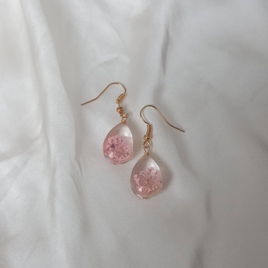 Pink Flower Tear Drop Earrings - Hanging Jewellery, Accessories, Flower Earrings, Flower Jewlellery, Pink Flower Earrings,Statement Earrings