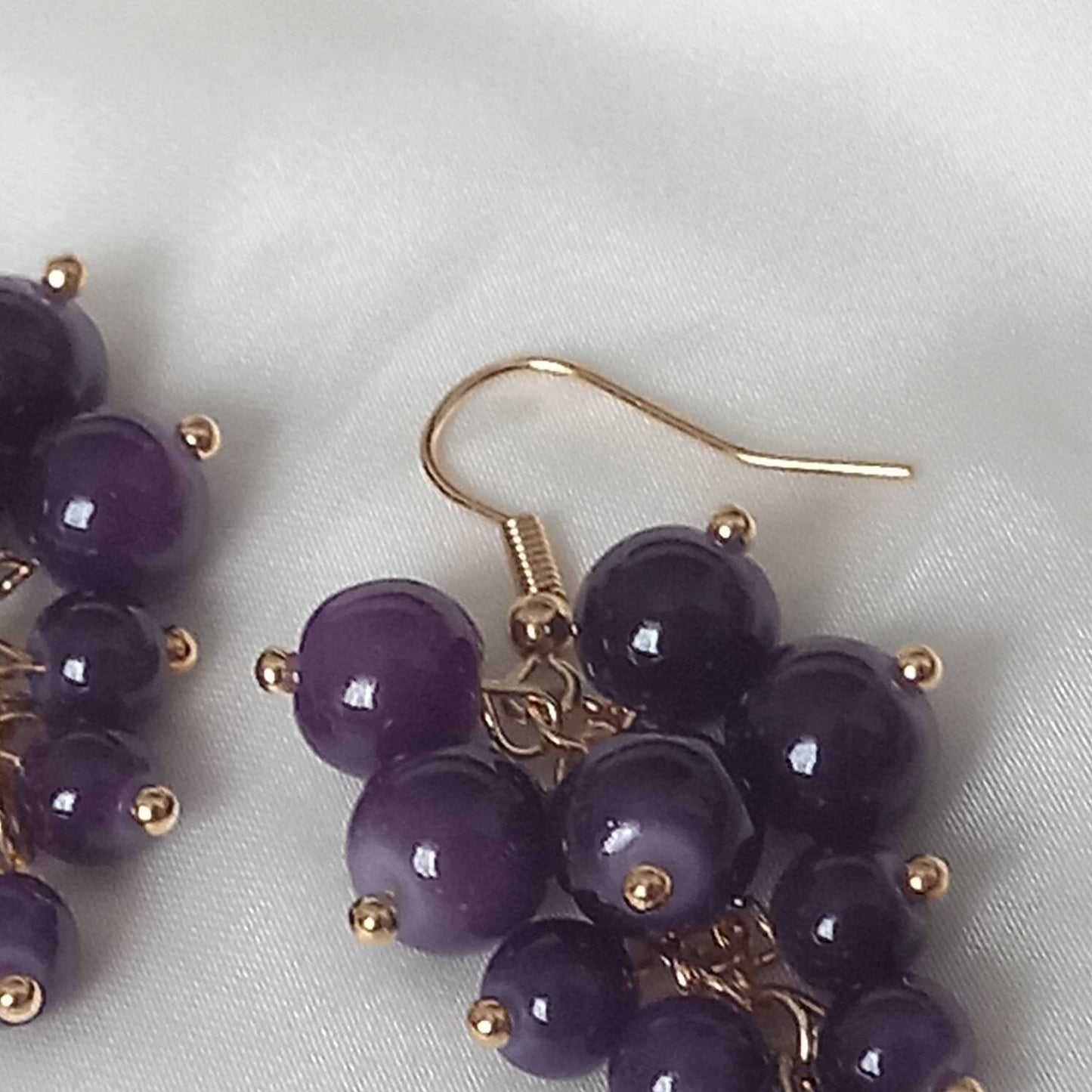 Purple Bead Grape Drop Earrings -  Bead Earrings, Bead Jewellery, Hanging Jewellery, Purple Accessories, Purple Earrings, Purple Jewellery