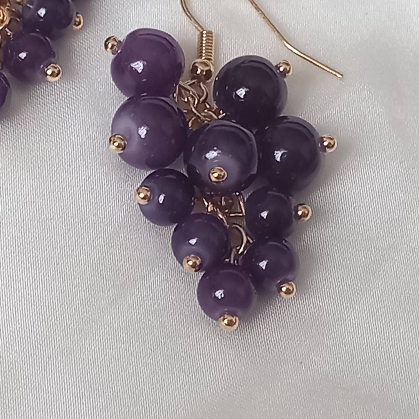 Purple Bead Grape Drop Earrings -  Bead Earrings, Bead Jewellery, Hanging Jewellery, Purple Accessories, Purple Earrings, Purple Jewellery