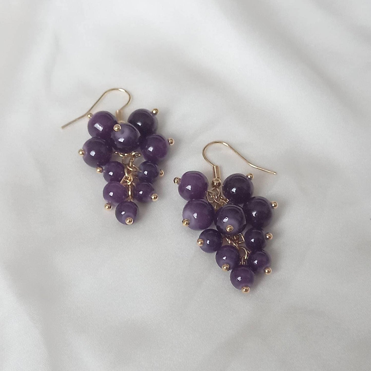 Purple Bead Grape Drop Earrings -  Bead Earrings, Bead Jewellery, Hanging Jewellery, Purple Accessories, Purple Earrings, Purple Jewellery