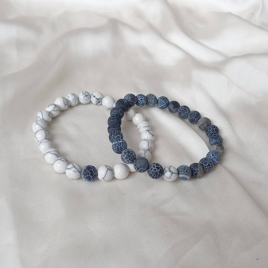 2 Matching Friendship Bead Bracelets - Bead Jewellery, Friendship Accessories, Bead Bracelets, Cute Bracelet, Grey, & White Jewellery