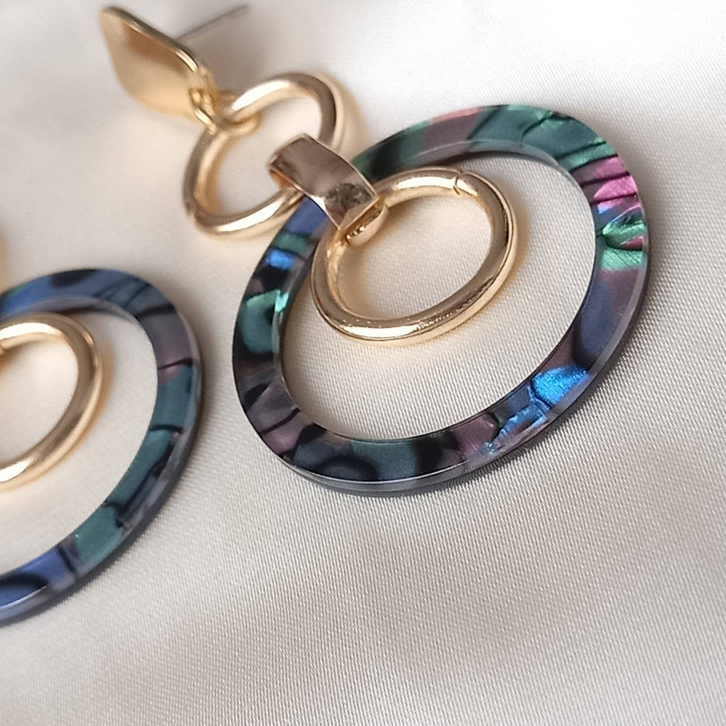 Gold Hoop Drop Earrings -  Abstract Earrings, Unique Earrings, Hanging Jewellery, Gold Accessories, Gold Jewellery ,Gold Earrings, Blue
